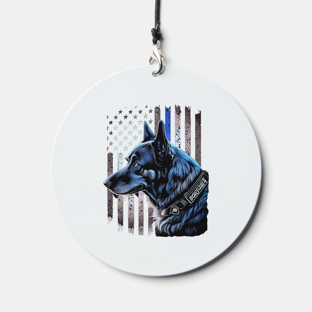 K9 German Shepherd Police Dog Thin Blue Line Flag Wind Chime (Front)