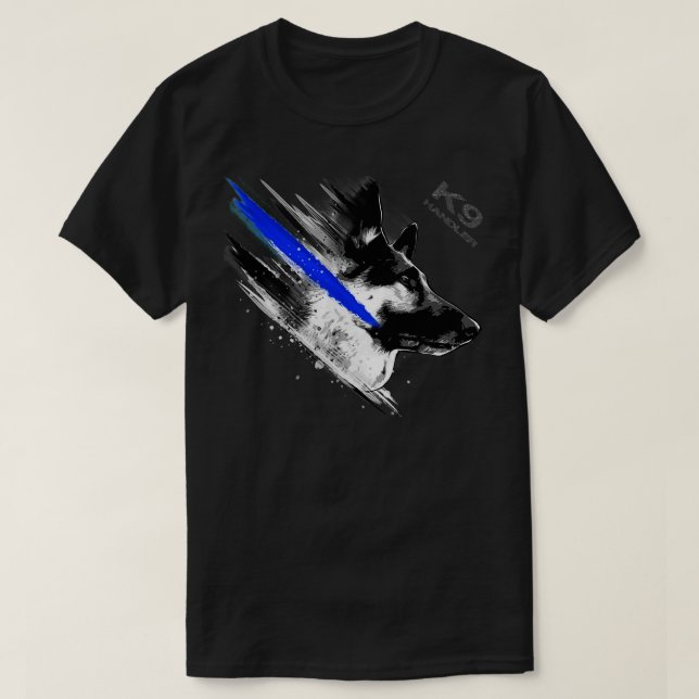 k9 handler police dog blue streak T-Shirt (Design Front)