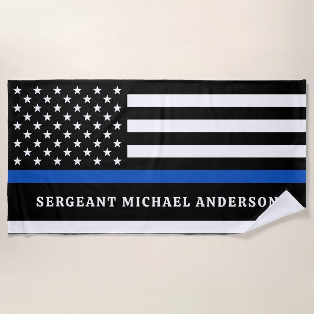 K9 Officer - Police Dog - Thin Blue Line Beach Towel (Front)