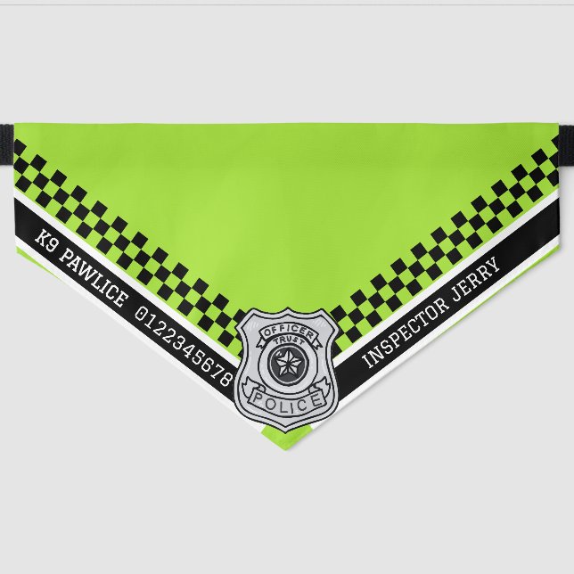 K9 PAWLICE CUSTOM NAME & NUMBER PET BANDANA COLLAR (Front)