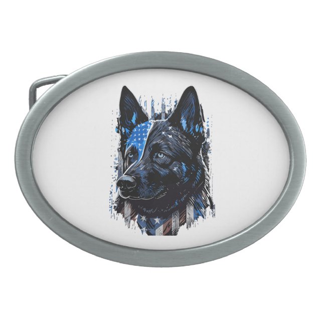 K9 Police Dog German Sherman American Flag Policem Belt Buckle (Front)