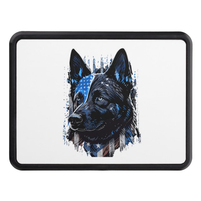K9 Police Dog German Sherman American Flag Policem Hitch Cover (Front)