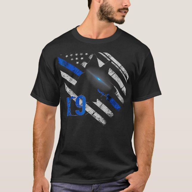 K9 Police Officer  Thin Blue Line Flag Canine T-Shirt (Front)