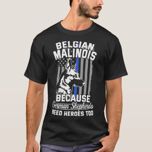 K9 Thin Blue Line Flag Police Dog Malinois T_Shirt