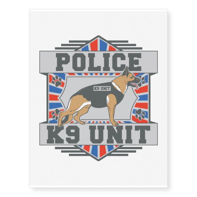 K9 Unit Police German Shepherd Temporary Tattoos (Front)
