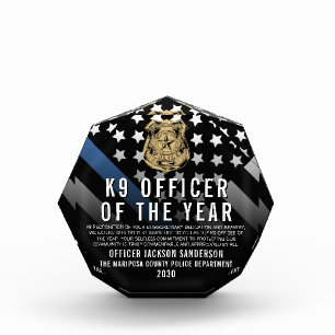 K9 Unit Police Officer of the Year Blue Line Logo Acrylic Award