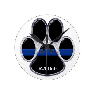 K-9 Unit Thin Blue Line Round Clock