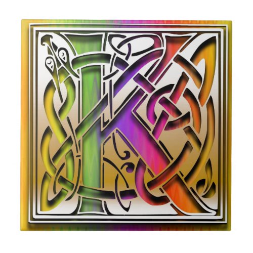 K Celtic Rainbow Custom Monogram Tile