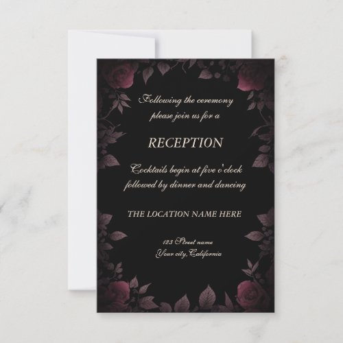 k Dark Burgundy Roses Black Wedding Reception Invitation