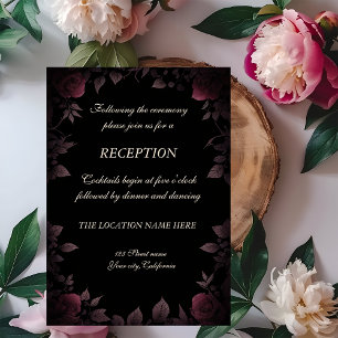 k Dark Burgundy Roses Black Wedding Reception Invitation
