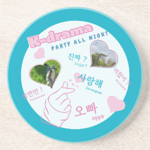K drama 2 Photos Collage korean typography custom Coaster