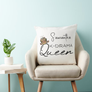 K-Drama Queen with Korean Crown Personalized Throw Pillow