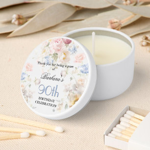 K Elegant Painted Rose Floral 90th Birthday Mini Candle Favors