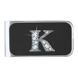 K Faux-"Diamond Bling" Silver Finish Money Clip