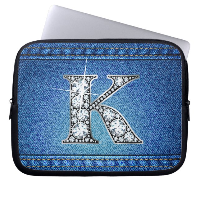 K Faux "Diamond" Denim Stitching Electronics Bag (Front)