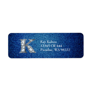 K Faux Diamond on Denim Return Address Label