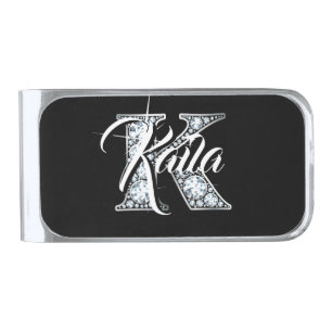 K Faux Diamond Silver Finish Money Clip