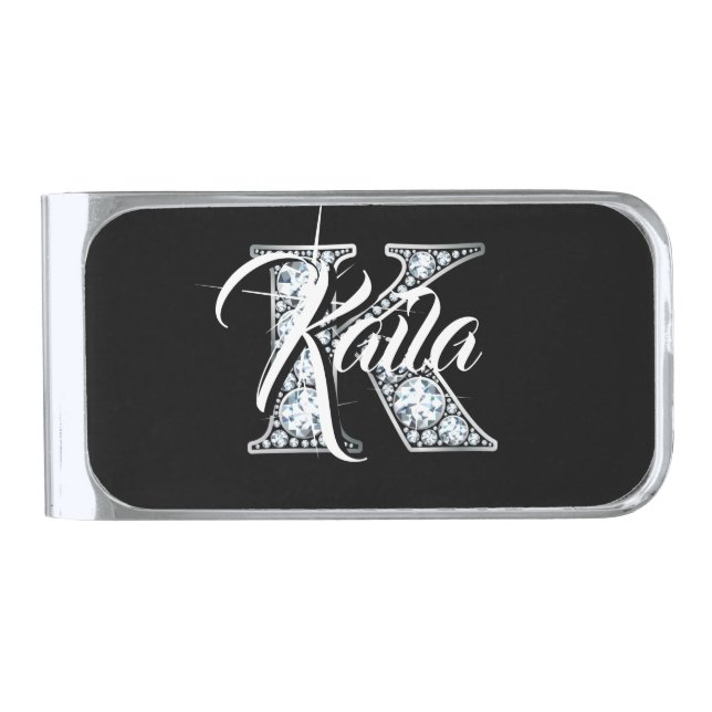 K Faux Diamond Silver Finish Money Clip (Front)