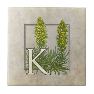 K for King's Spear Floral Monogram Art Ceramic Tile