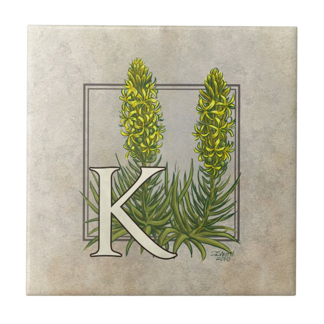 K for King's Spear Floral Monogram Art  Ceramic Tile (Front)