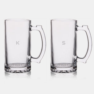 K Glass 1 - S Glass 2 Initials Beer Barware Stein 