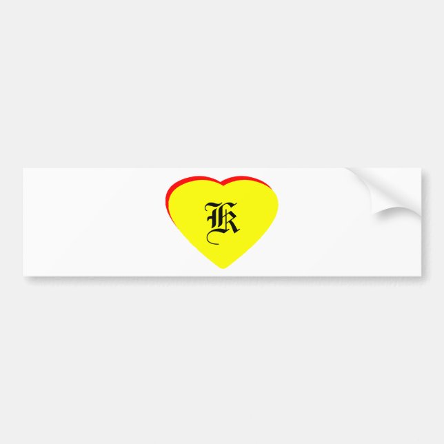 "K" Heart Yellow Red Wedding Invitation The MUSEUM Bumper Sticker (Front)