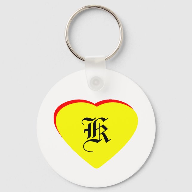 "K" Heart Yellow Red Wedding Invitation The MUSEUM Keychain (Front)