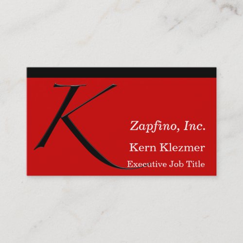 K - Zapfino Initial on Red Business Cards