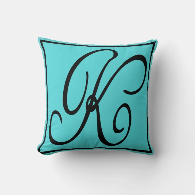 K INITIAL PILLOW - Letter K on Aqua Background (Front)