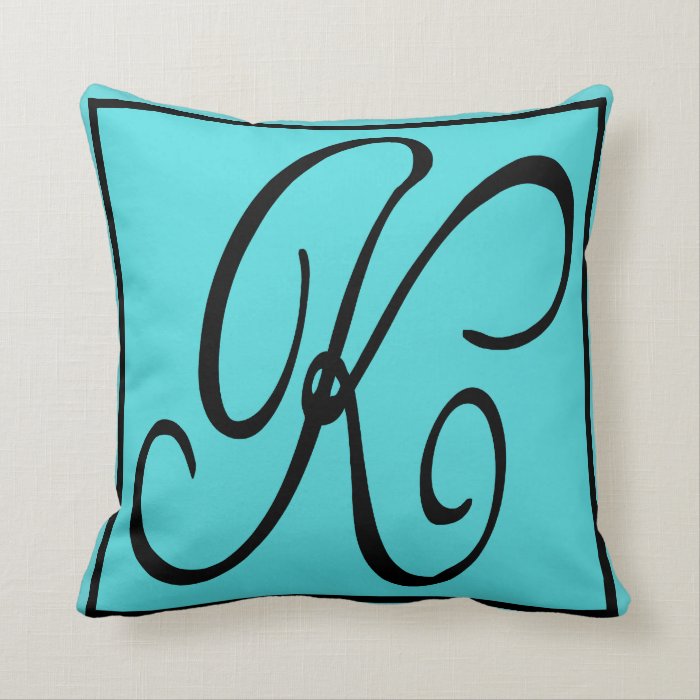 K INITIAL PILLOW   Letter K on Aqua Background