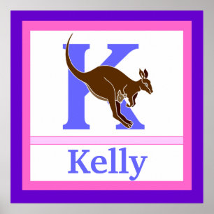 K is for Kangaroo and Girl Name Wall Art for Kids
