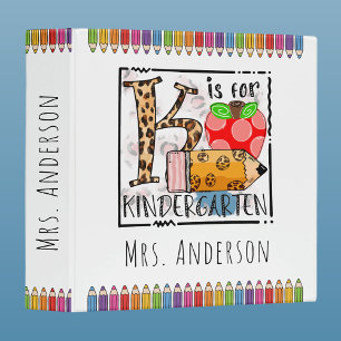 K is for Kindergarten Classroom 3 Ring Binder