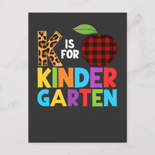 K is for Kindergarten Cute Preschool Education Postcard