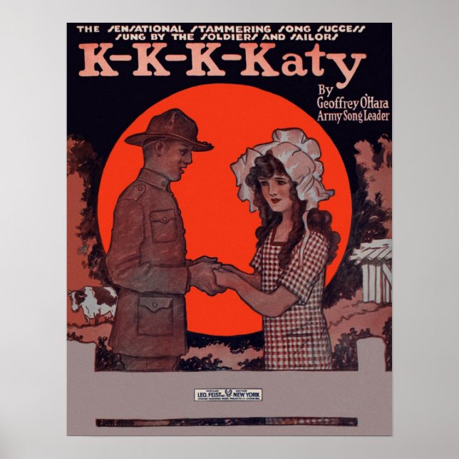 K-K-K-Katy Early 1900's Sheet Music Cover Poster (Front)
