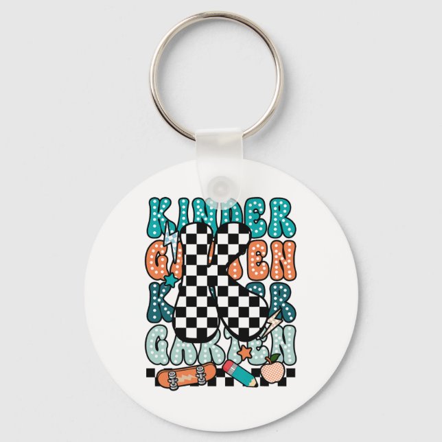 K Kindergarten Teacher Checkered Back To School Ki Keychain (Front)