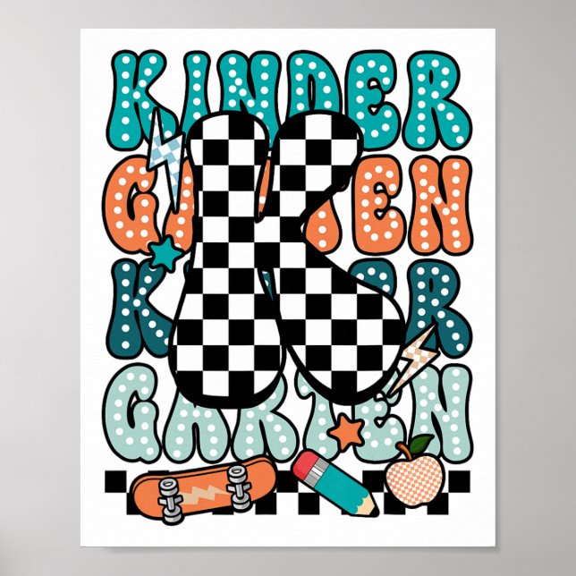 K Kindergarten Teacher Checkered Back To School Ki Poster (Front)
