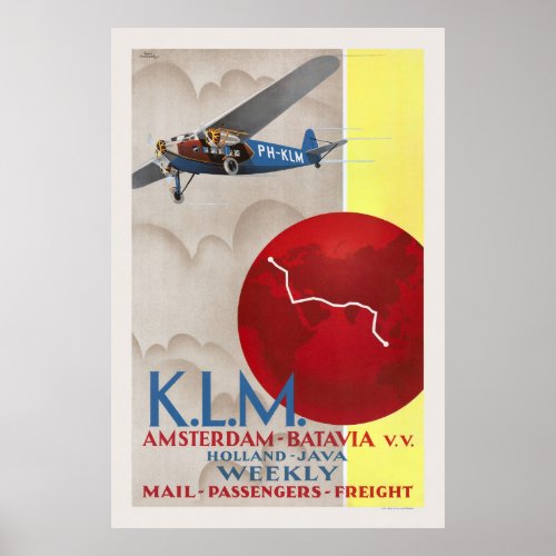 KLM Amsterdam_Batavia Vintage Poster 1930
