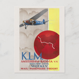 K.L.M. Amsterdam-Batavia Vintage Poster 1930 Postcard