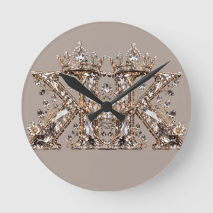 K Letter Beige Crystal Luxury Design Round Clock