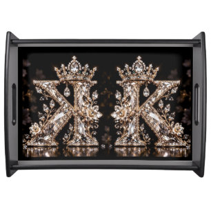 K Letter Beige Crystal Luxury Design Serving Tray