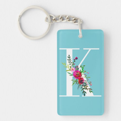 K Letter Initial Monogram Floral Custom Color Keychain