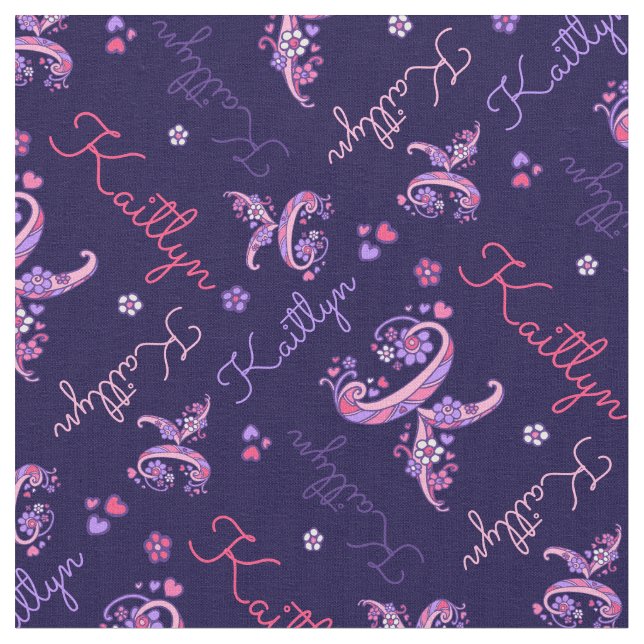 K monogram and personalized name Kaitlyn fabric (Close Up)