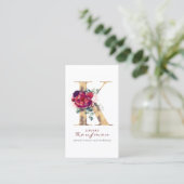 K Monogram Burgundy Red Florals and Gold Glitter Business Card (Standing Front)