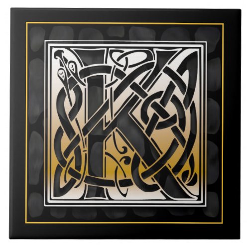 K Monogram Celtic Black Stone Ceramic Tiles