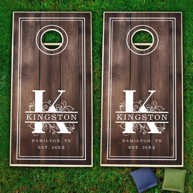 K Monogram Family Name Rustic Wood Cornhole Set (K Monogram Family Name Rustic Wood Cornhole Set)