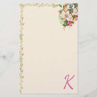 K Monogram Floral Bouquet Stationery