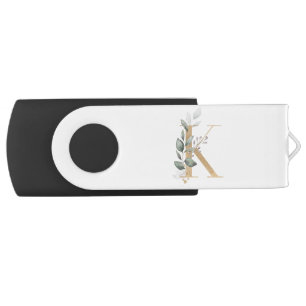 K Monogram Floral Flash Drive