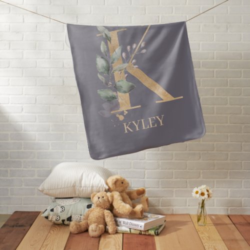 K Monogram Floral Personalized Baby Blanket