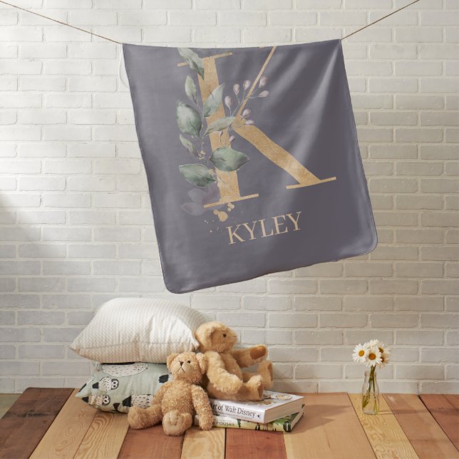 K Monogram Floral Personalized Baby Blanket (In Situ)