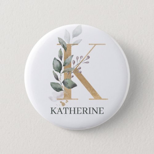 K Monogram Floral Personalized Button